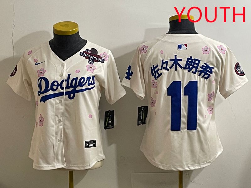 Youth Los Angeles Dodgers #11 R.Sasaki Cream Sakura Edition 2025 Nike MLB Jersey style 35->youth mlb jersey->Youth Jersey